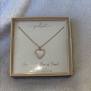 New mother of Pearl, silver plate cubic zirconia necklace, heart in gift box